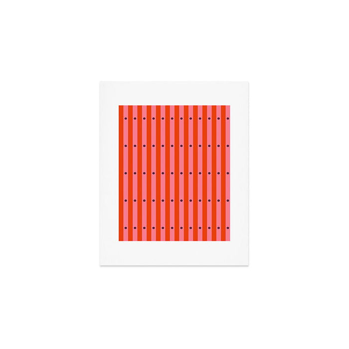 Stripes and Dots geometric pattern red and pink Art Print Gallery Image 1