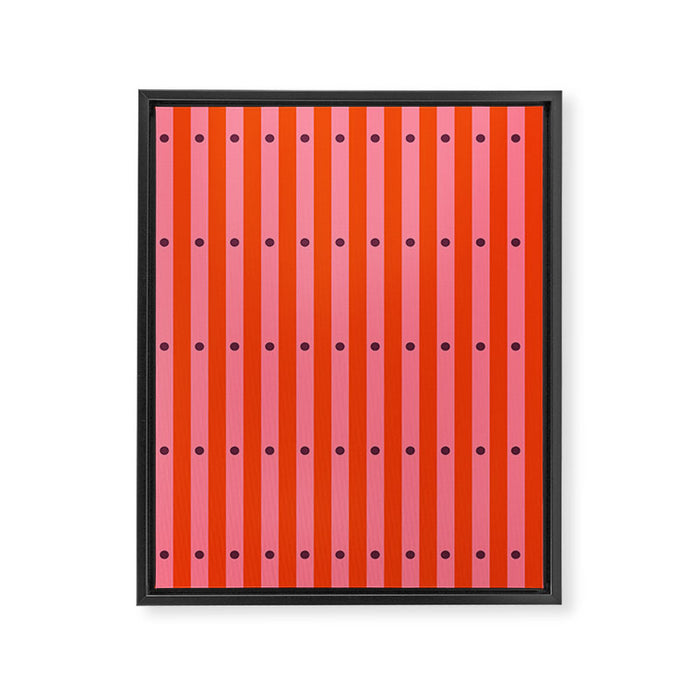 Stripes and Dots geometric pattern red and pink Framed Canvas Print Gallery Image 1