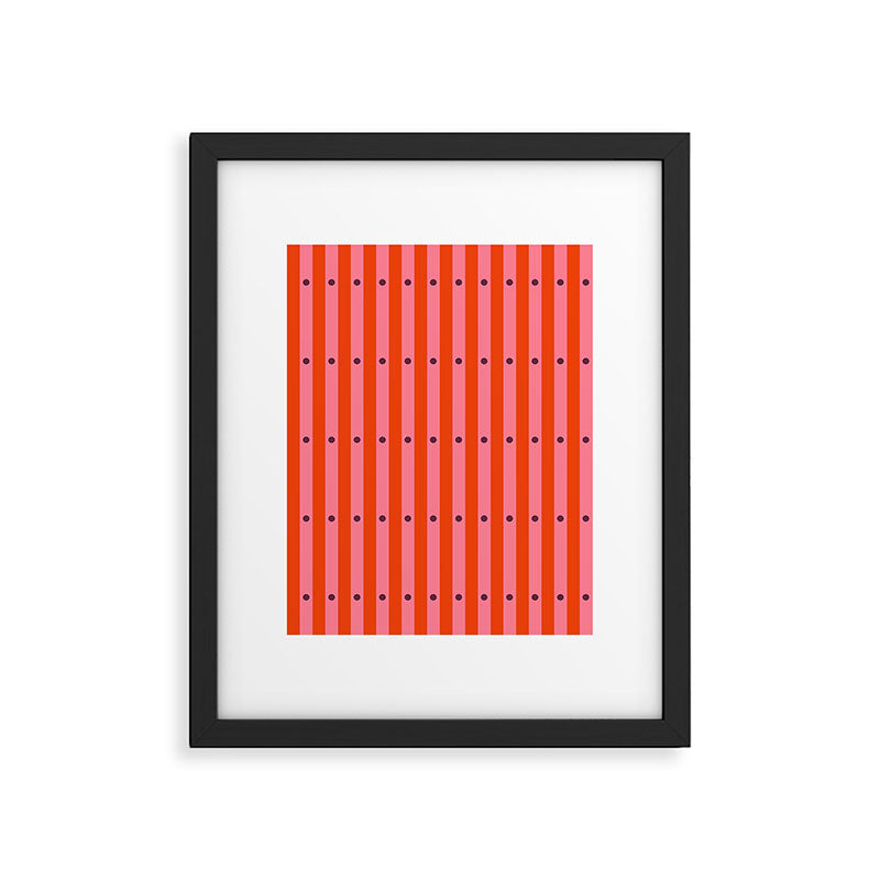 Stripes and Dots geometric pattern red and pink Framed Art Print Gallery Image 6