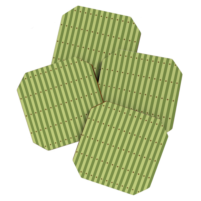 Stripes and Dots geometric pattern sage green Coaster Gallery Image 1