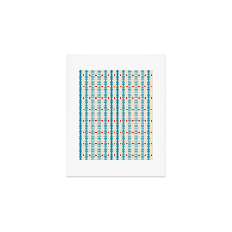 Stripes With Lines and Dots pattern blue and red  Art Print Gallery Image 1