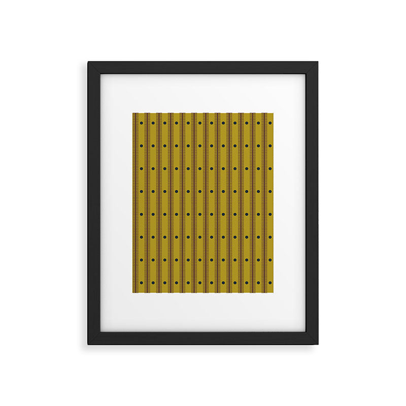 Stripes With Lines and Dots pattern olive and brown Framed Art Print Gallery Image 6