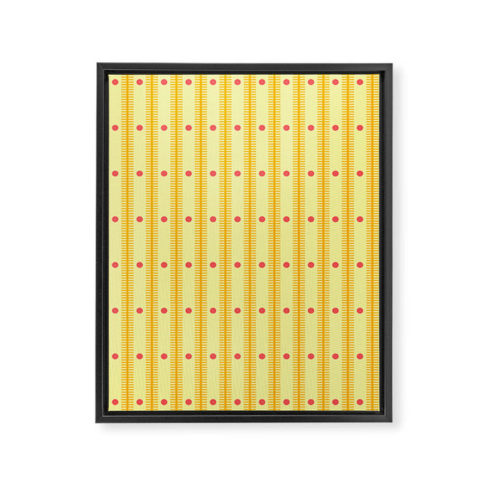 Stripes With Lines and Dots pattern yellow Framed Canvas Print Gallery Image 1