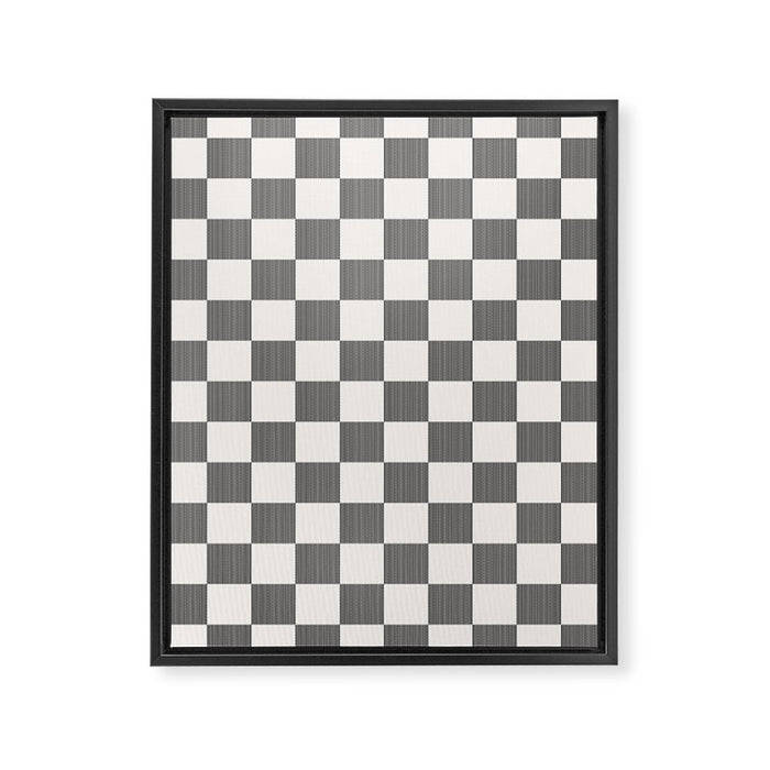 Textured Plaid pattern black and white  Framed Canvas Print Gallery Image 1