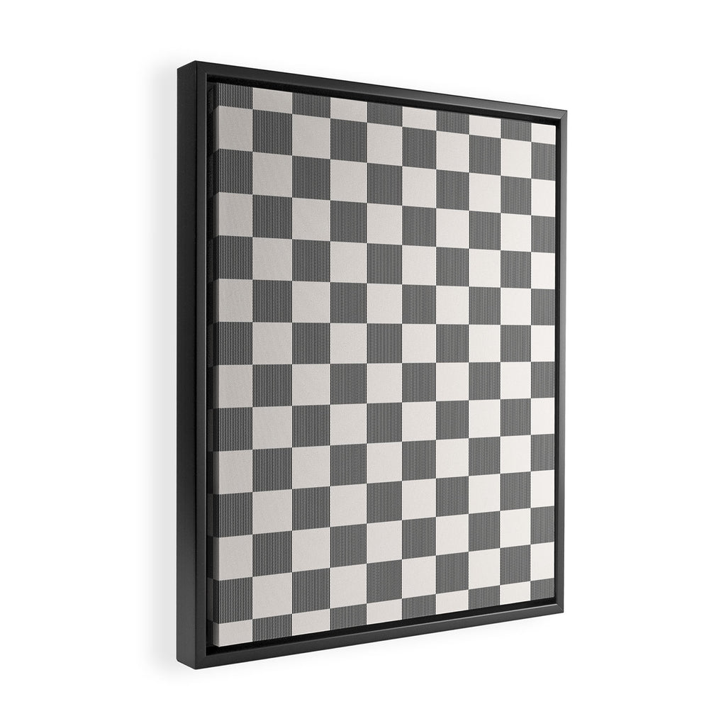 Textured Plaid pattern black and white  Framed Canvas Print Gallery Image 2