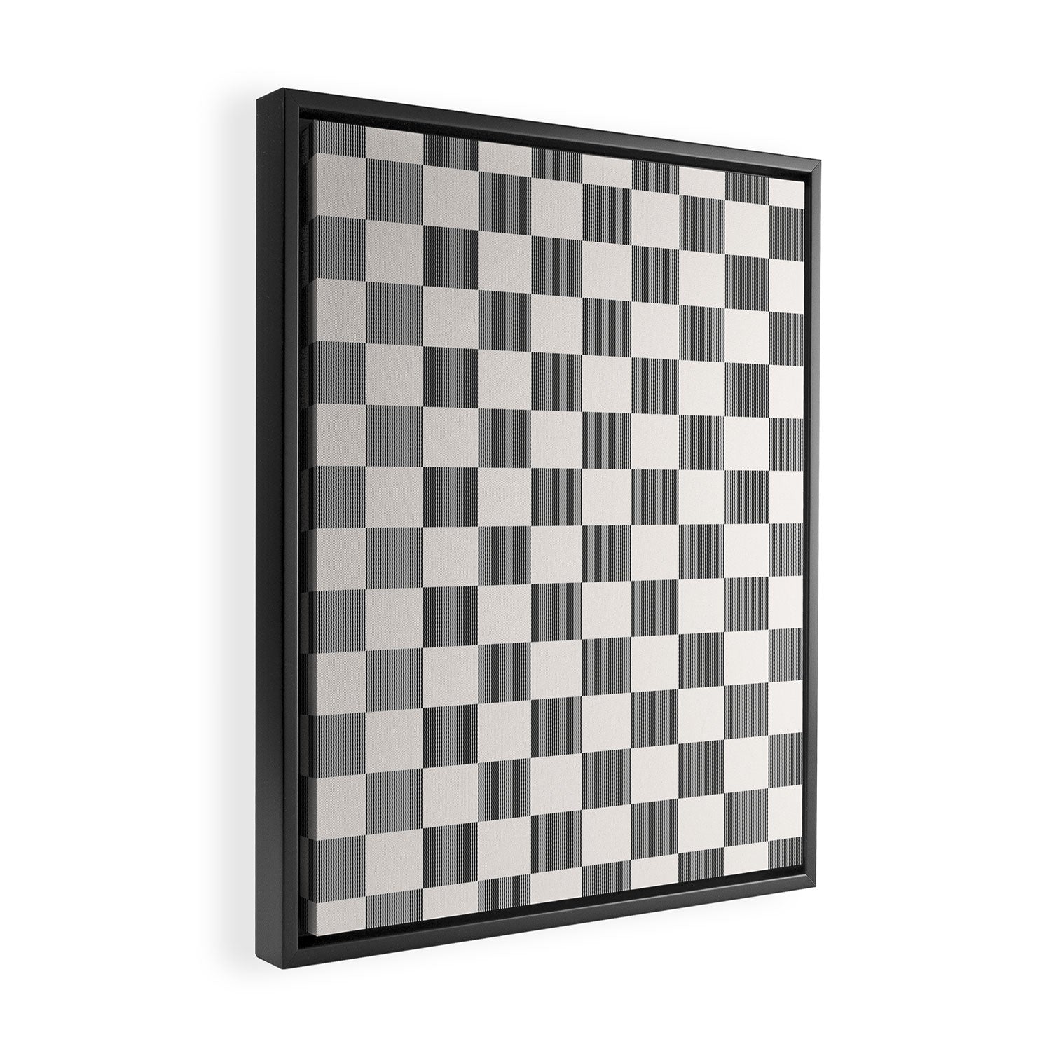 Textured Plaid pattern black and white  Framed Canvas Print Gallery Image 2