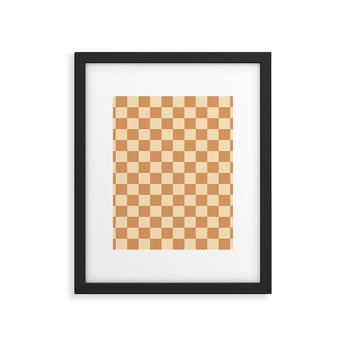 Textured Plaid pattern brown and cream Framed Art Print Gallery Image 1