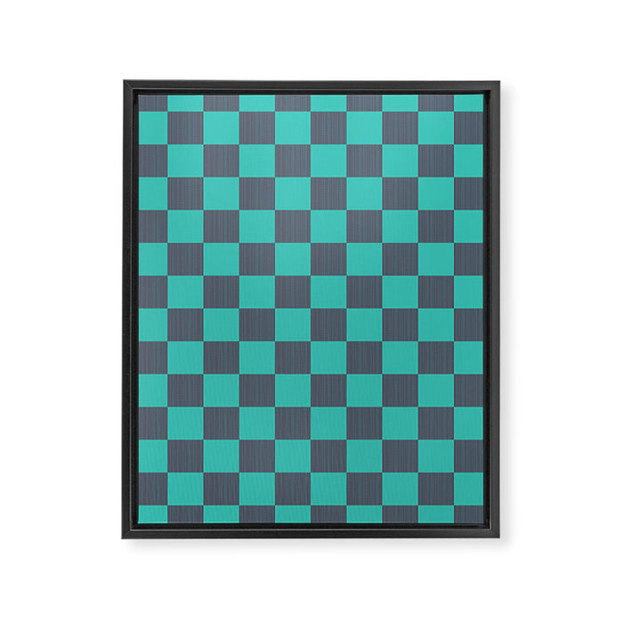 Textured Plaid pattern purple and teal Framed Canvas Print Gallery Image 1