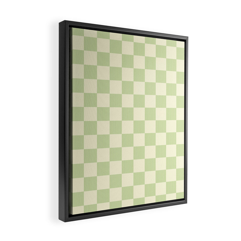 Textured Plaid pattern sage and white Framed Canvas Print Gallery Image 2