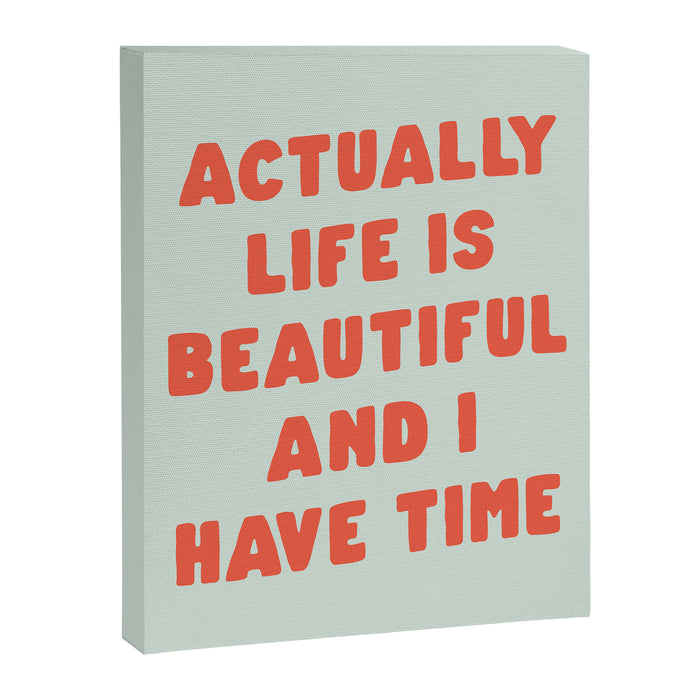 Actually Life is Beautiful and I Have Time typography print in pastel green and red Canvas Print Gallery Image 1