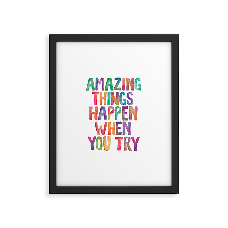 AMAZING THINGS HAPPEN WHEN YOU TRY rainbow watercolor Framed Art Print Gallery Image 6