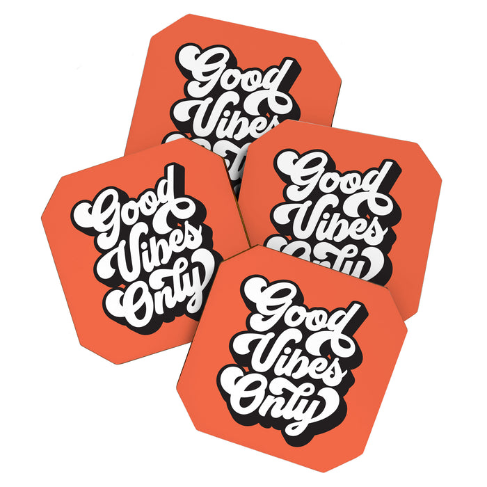 GOOD VIBES ONLY orange red black and white Coaster Gallery Image 1