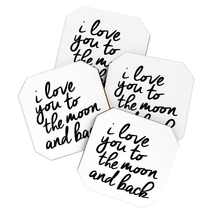 I Love You to the Moon and Back black-white kids room typography poster home wall decor canvas Coaster Gallery Image 1