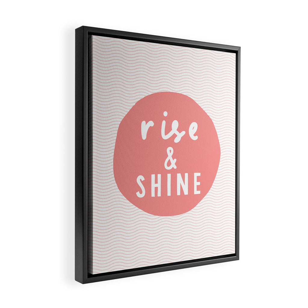 Rise and Shine inspirational quote typography wall art home decor in peach pink Framed Canvas Print Gallery Image 2