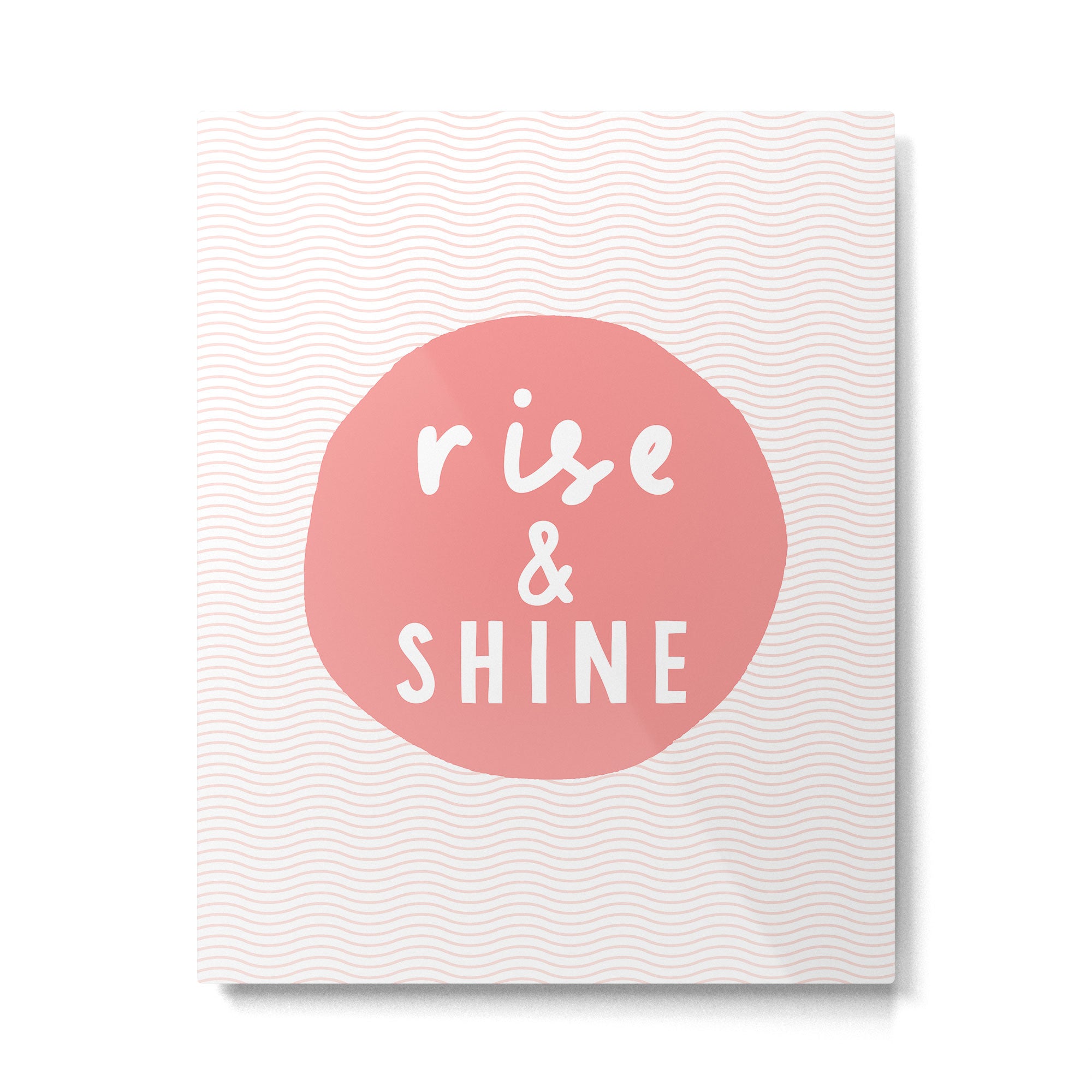 Rise and Shine inspirational quote typography wall art home decor in peach pink Metal Print Gallery Image 6