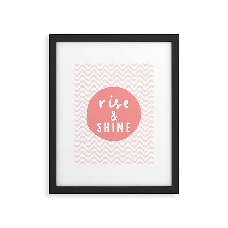 Rise and Shine inspirational quote typography wall art home decor in peach pink Framed Art Print Gallery Image 6