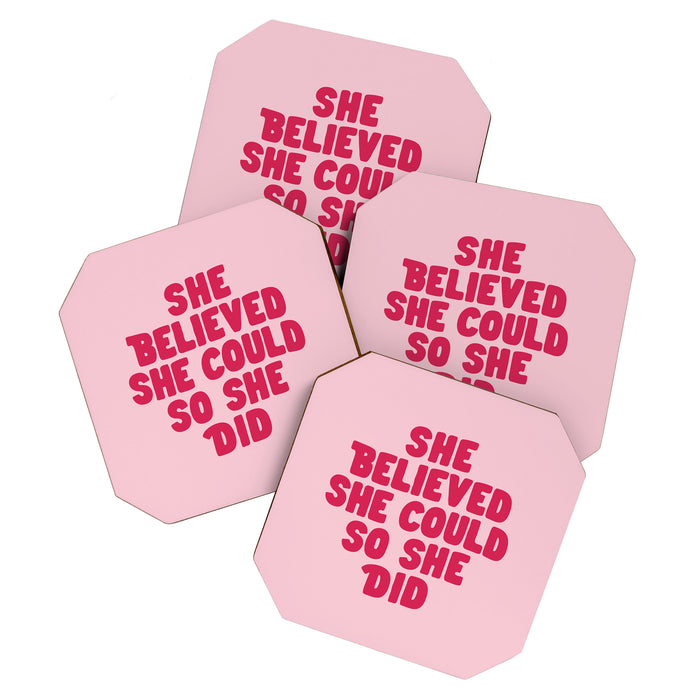 She Believed She Could So She Did in Pink Coaster Gallery Image 1