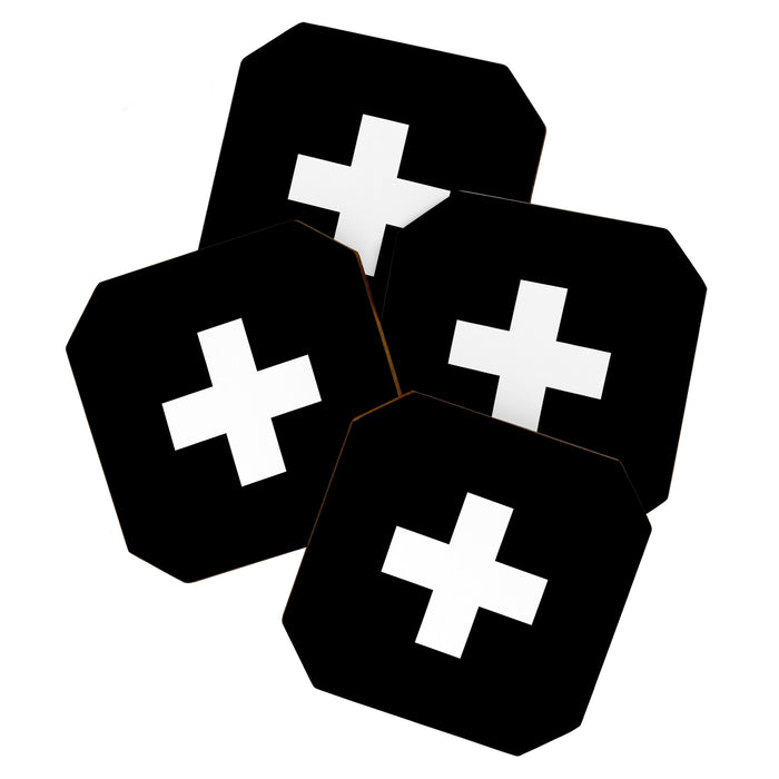 Swiss Cross Black and White Scandinavian Design for minimalism home room wall decor art apartment Coaster Gallery Image 1