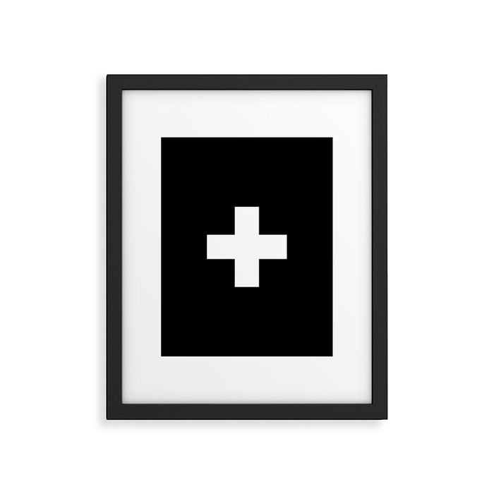 Swiss Cross Black and White Scandinavian Design for minimalism home room wall decor art apartment Framed Art Print Gallery Image 1