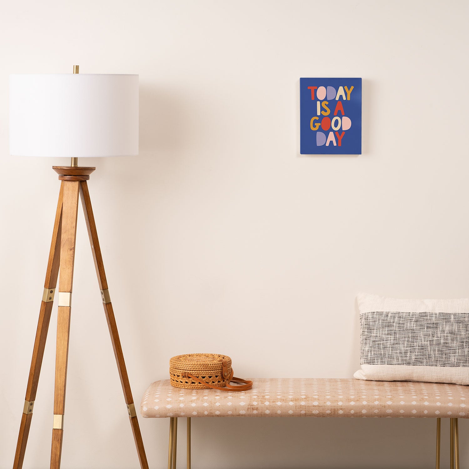 Today is a Good Day in blue red peach pink and mustard yellow Canvas Print Gallery Image 2