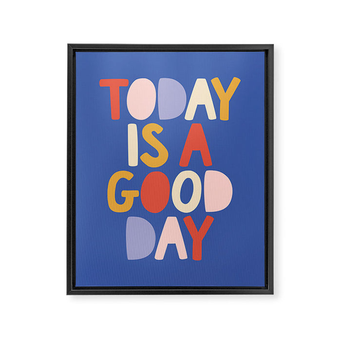 Today is a Good Day in blue red peach pink and mustard yellow Framed Canvas Print Gallery Image 1