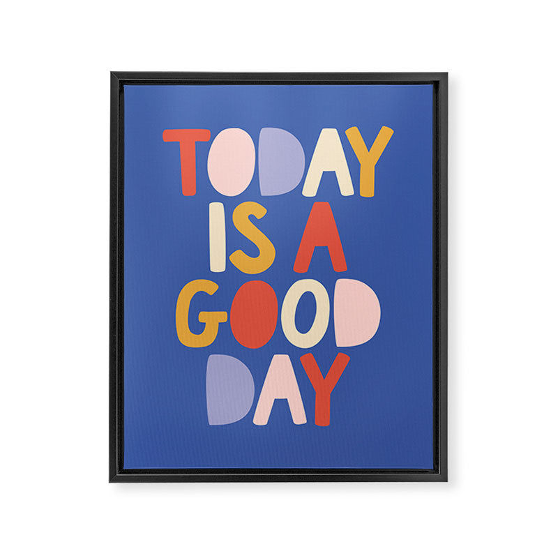 Today is a Good Day in blue red peach pink and mustard yellow Framed Canvas Print Gallery Image 8