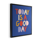Today is a Good Day in blue red peach pink and mustard yellow Framed Canvas Print Gallery Image 2