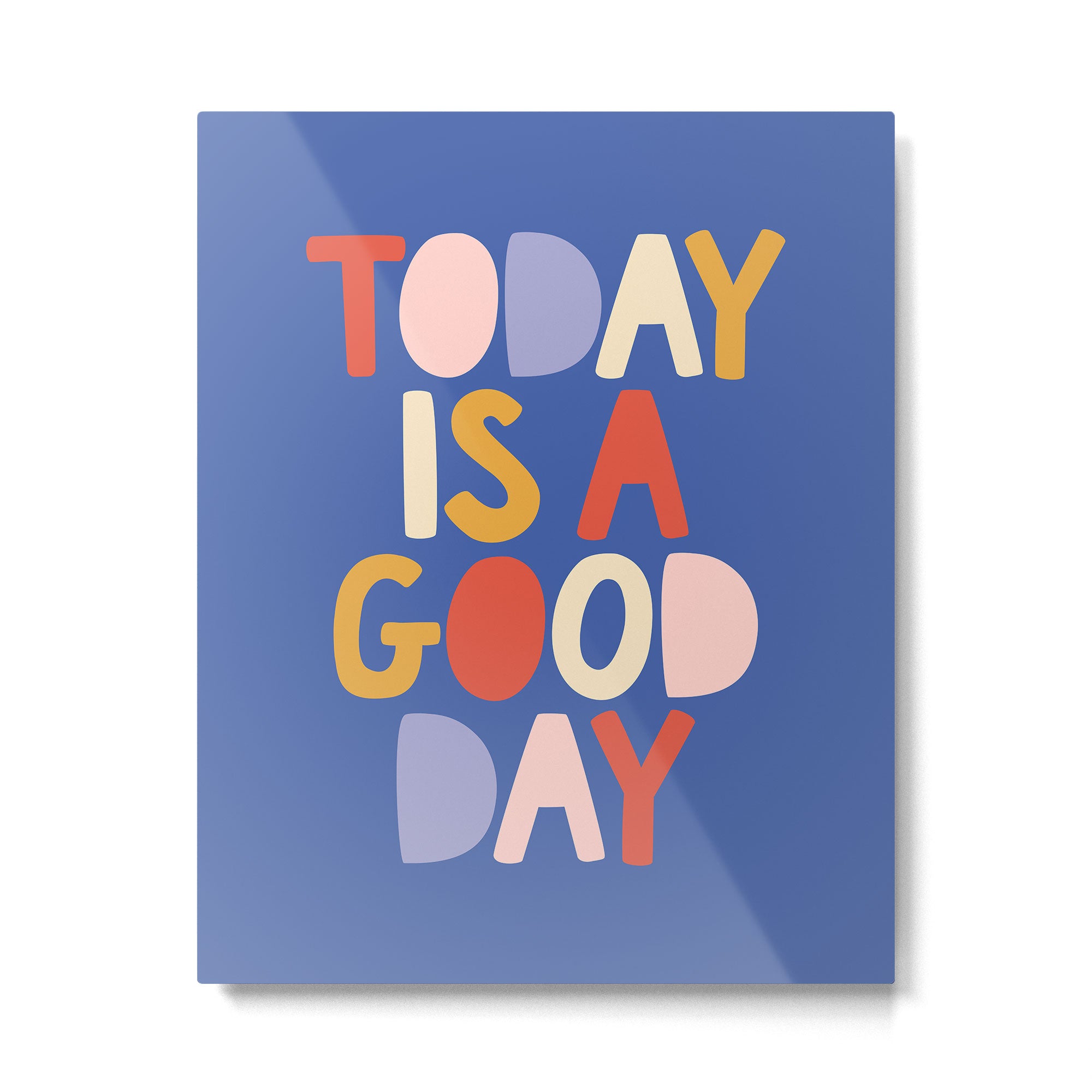 Today is a Good Day in blue red peach pink and mustard yellow Metal Print Gallery Image 6