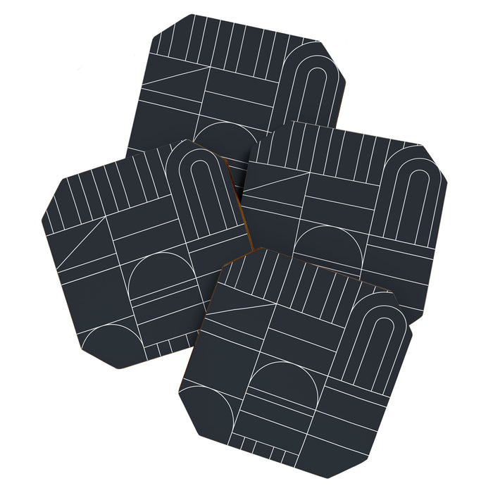 Deco Geometric 04 Black Coaster Gallery Image 1