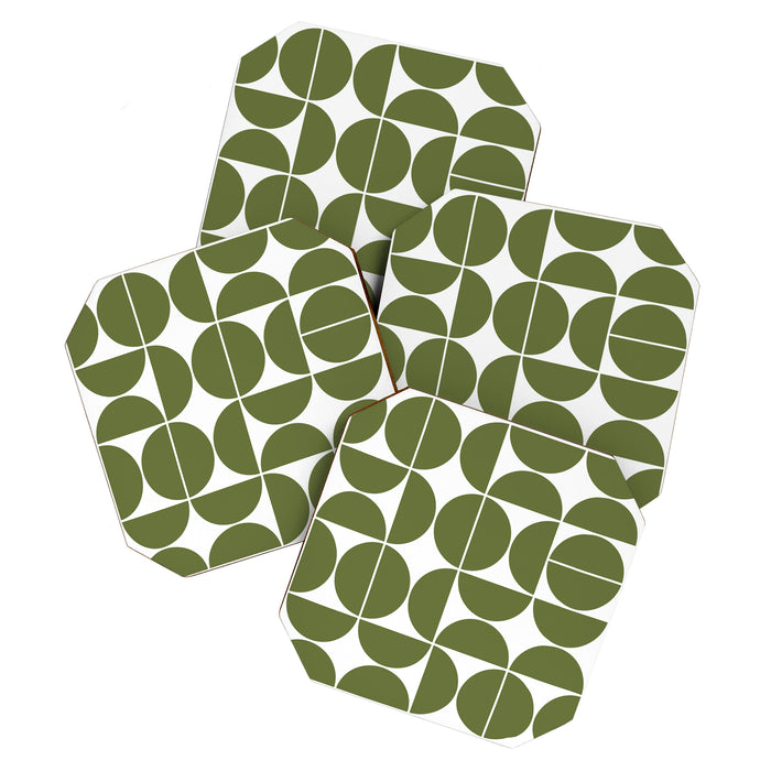 Mid Century Modern Geometric 04 Olive Green Coaster Gallery Image 1