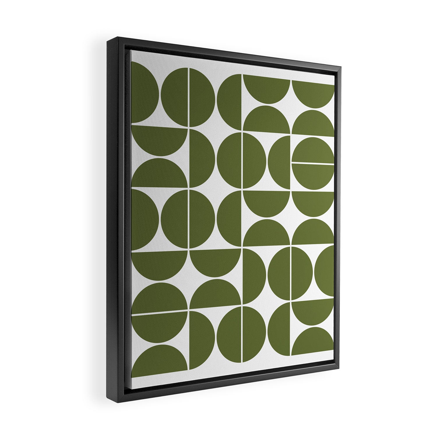 Mid Century Modern Geometric 04 Olive Green Framed Canvas Print Gallery Image 2