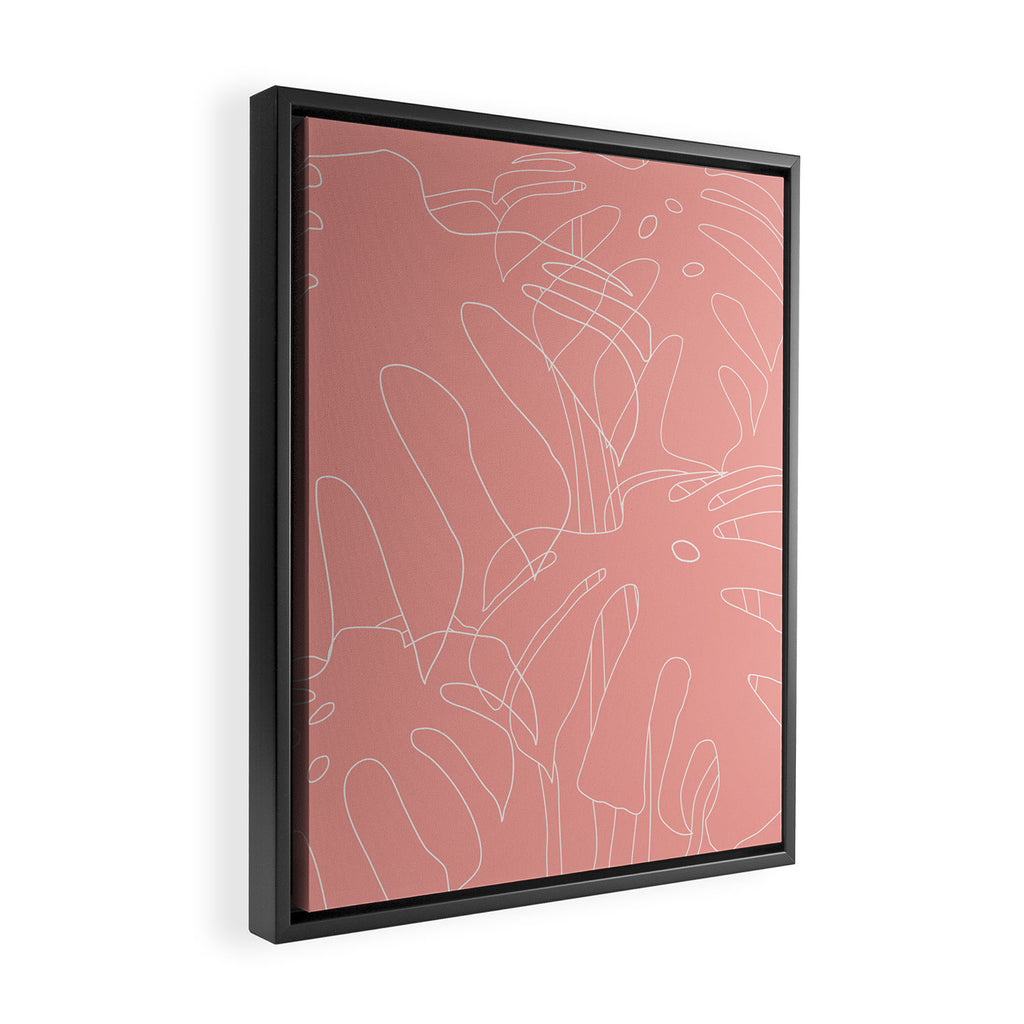 Monstera No2 Pink Framed Canvas Print Gallery Image 2