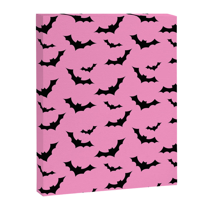 Black Bat Pattern on Pink Canvas Print Gallery Image 1