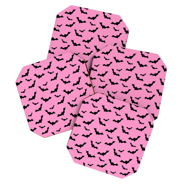 Black Bat Pattern on Pink Coaster Gallery Image 1