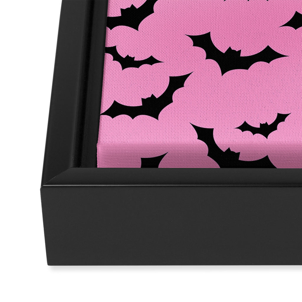 Black Bat Pattern on Pink Framed Canvas Print Gallery Image 3