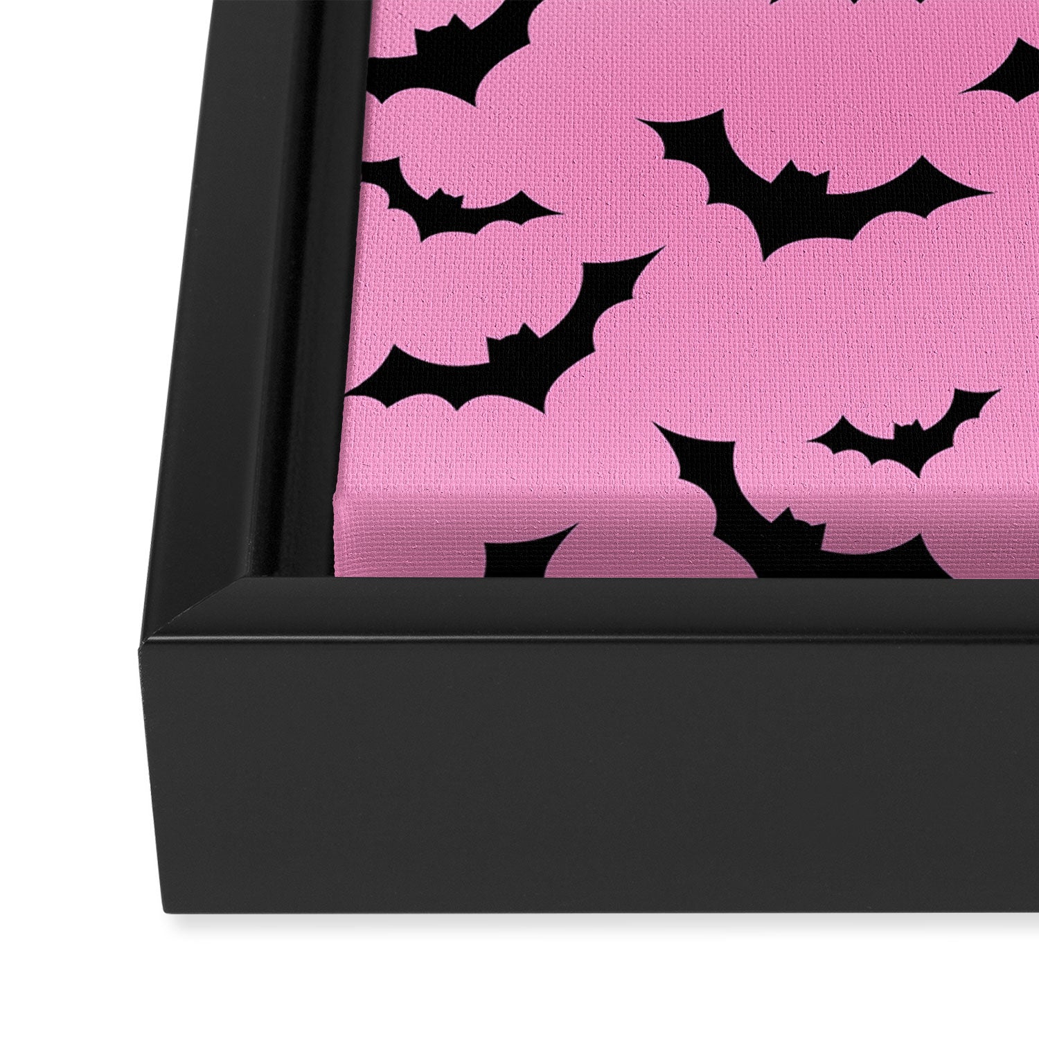 Black Bat Pattern on Pink Framed Canvas Print Gallery Image 3