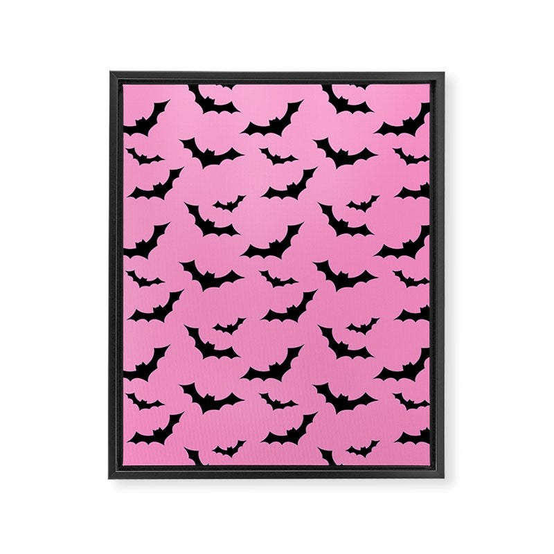 Black Bat Pattern on Pink Framed Canvas Print Gallery Image 8