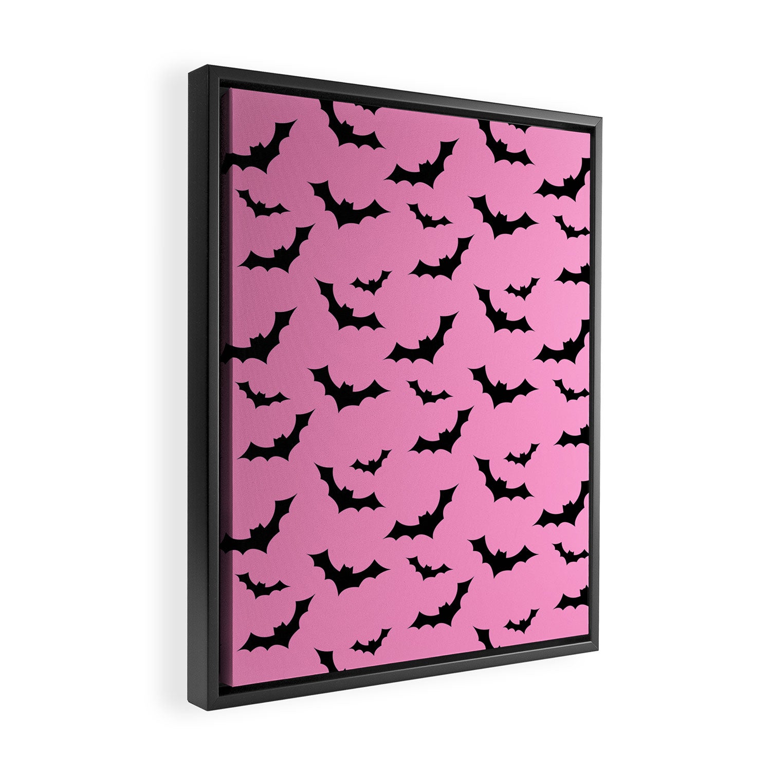 Black Bat Pattern on Pink Framed Canvas Print Gallery Image 2