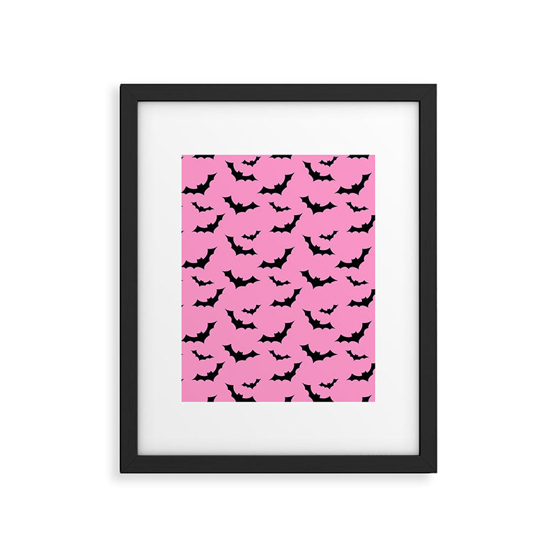 Black Bat Pattern on Pink Framed Art Print Gallery Image 6