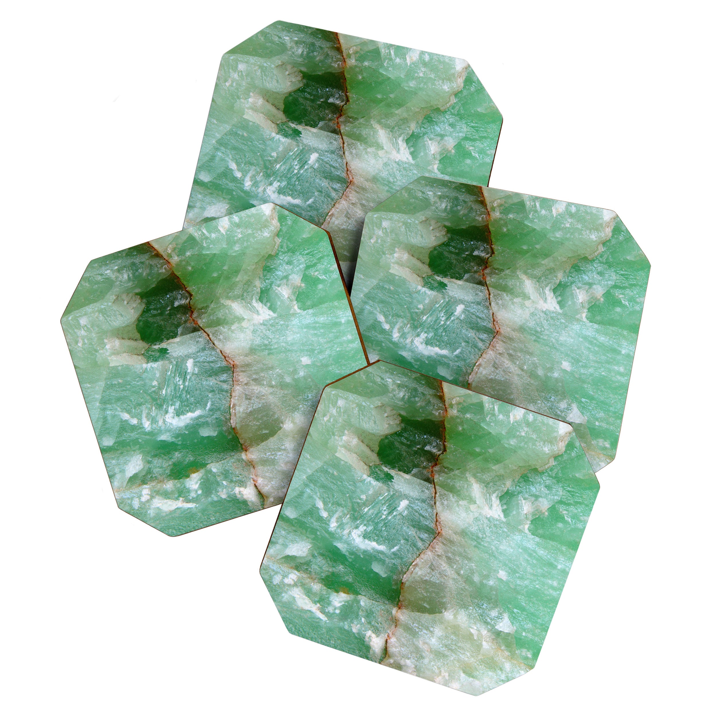 Crystalized Pale Green Quartz Slab with Copper Vein Coaster Gallery Image 1