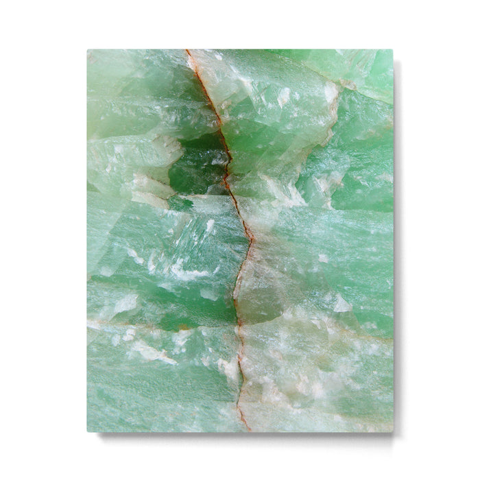 Crystalized Pale Green Quartz Slab with Copper Vein Metal Print Gallery Image 1