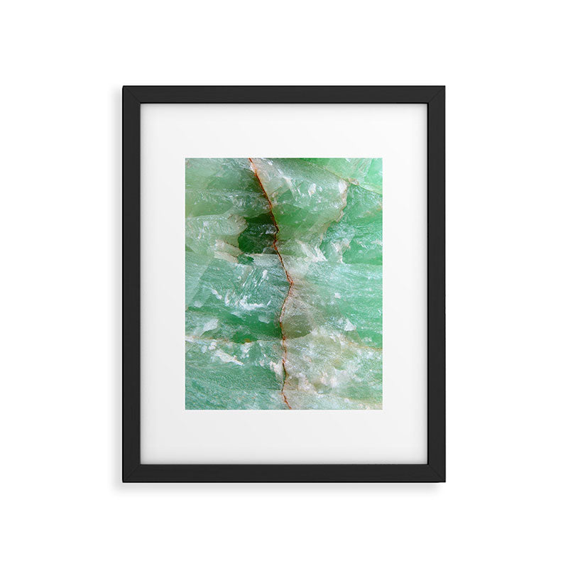Crystalized Pale Green Quartz Slab with Copper Vein Framed Art Print Gallery Image 6