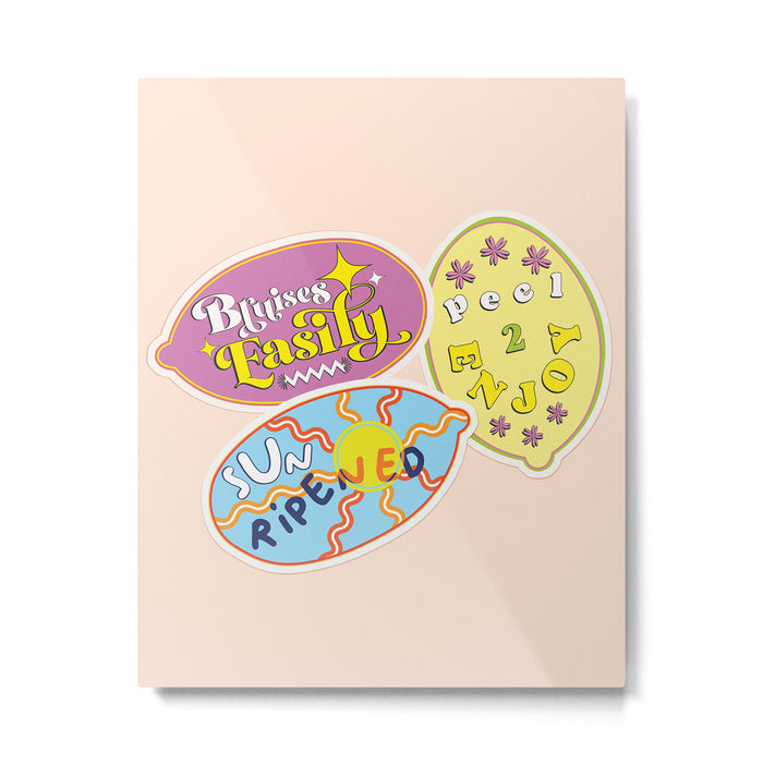 fruit stickers  Metal Print Gallery Image 1