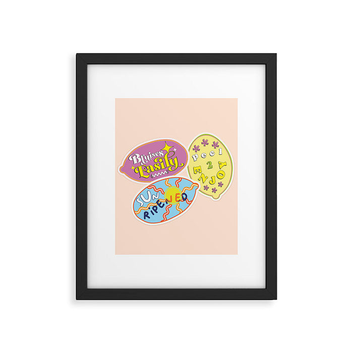 fruit stickers  Framed Art Print Gallery Image 1