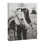 A Cowgirl & Her Horse - Black & White Photo Canvas Print Gallery Image 6