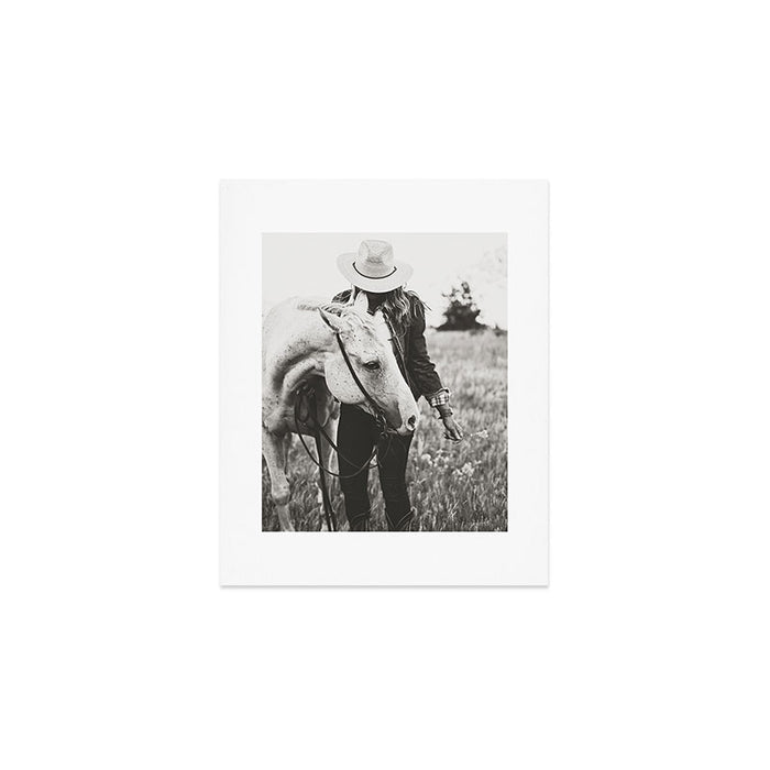 A Cowgirl & Her Horse - Black & White Photo Art Print Gallery Image 1