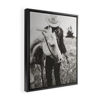 A Cowgirl & Her Horse - Black & White Photo Framed Canvas Print Gallery Image 2