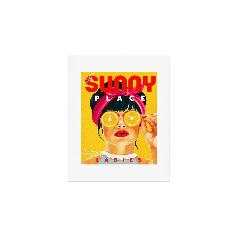 "A Sunny Place For Shady Ladies" Cool, Retro Pinup Girl With Orange Shades Art Print Gallery Image 1