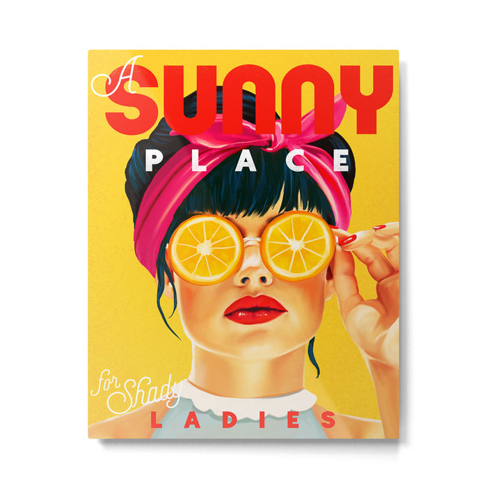 "A Sunny Place For Shady Ladies" Cool, Retro Pinup Girl With Orange Shades Metal Print Gallery Image 1