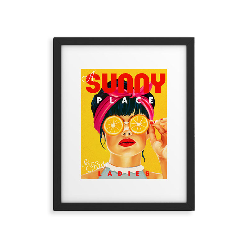 "A Sunny Place For Shady Ladies" Cool, Retro Pinup Girl With Orange Shades Framed Art Print Gallery Image 4